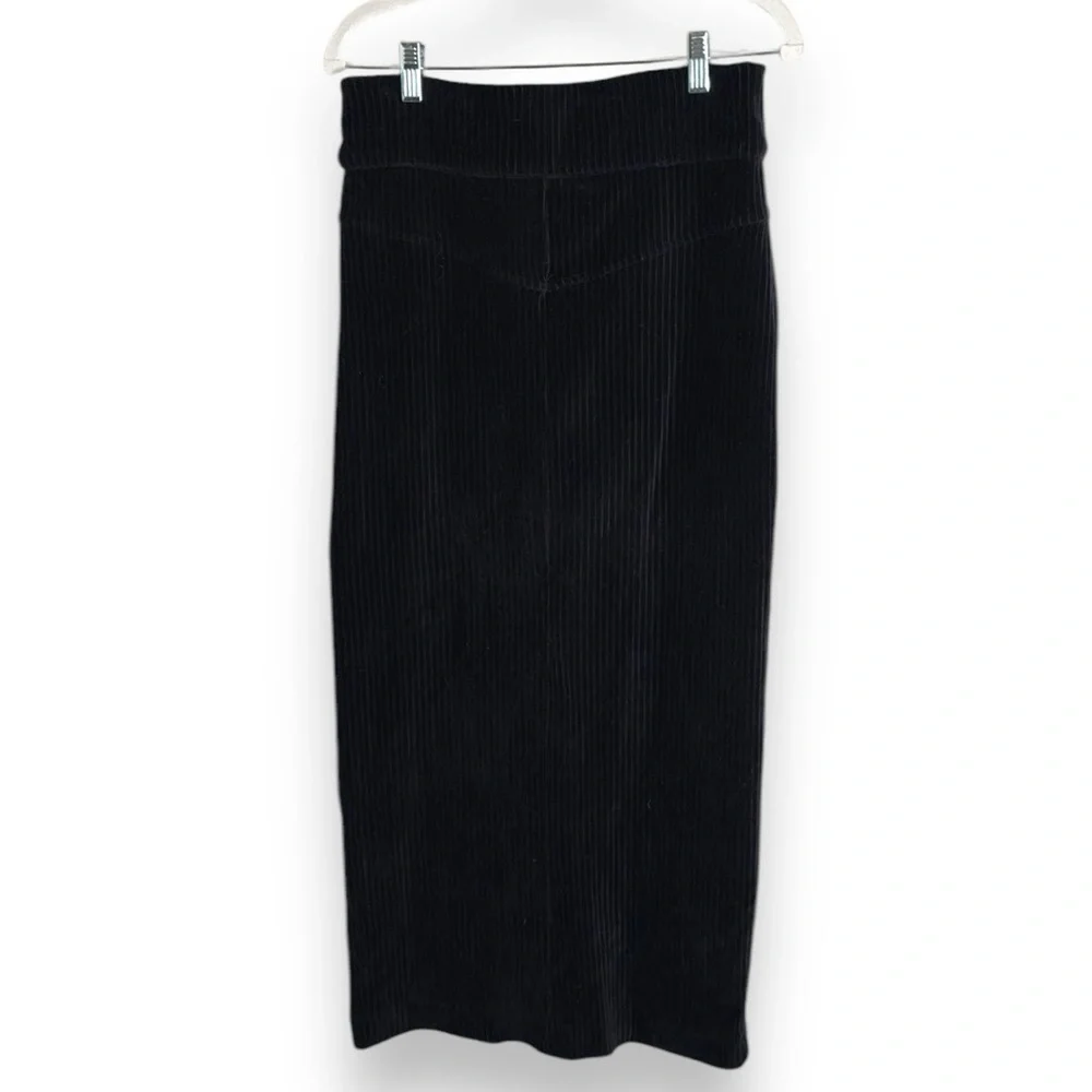 Free People Black Corduroy Midi Pencil Skirt Size Large Witchy Dark Academia